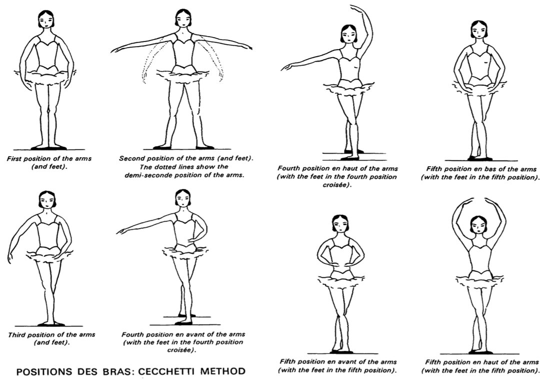 Port de bras (por de bras) - the passage of hands through the main  positions (I, II, III), rounded (Arrondi), elongated..